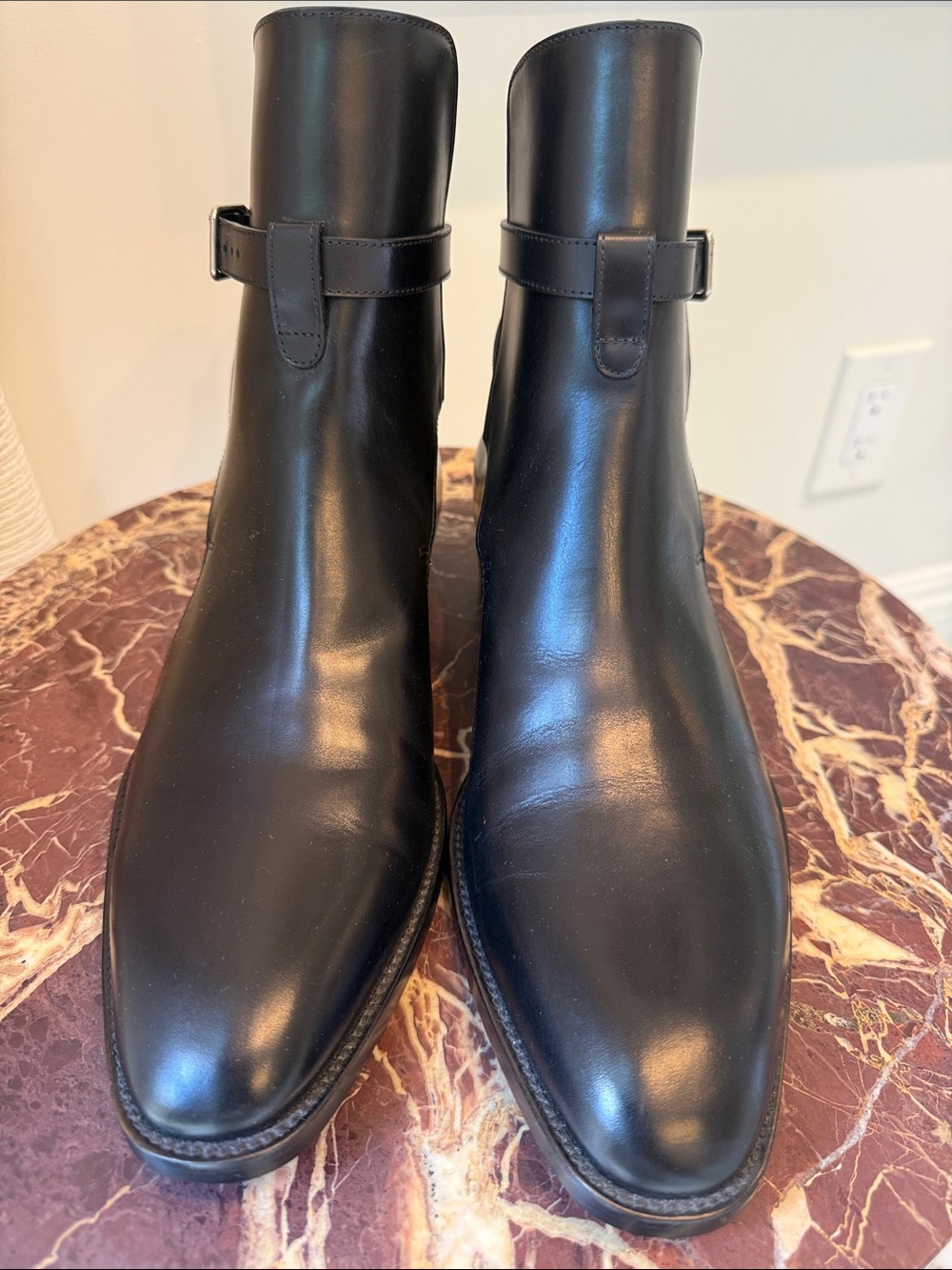 Authentic- Saint Laurent Paris Black Leather Buckle Ankle Boots – Size 40 Mens